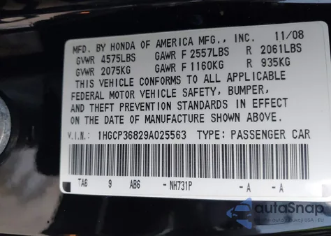2009 Honda Accord 3.5 Ex-L z USA, uszkodzony, nr VIN 1HGCP36829A025563